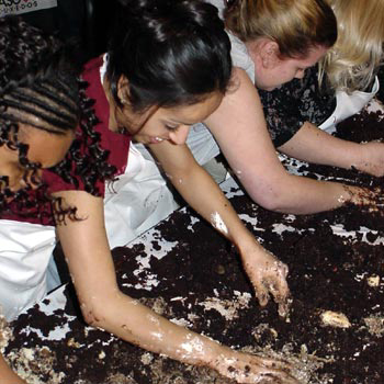 Digging into cake